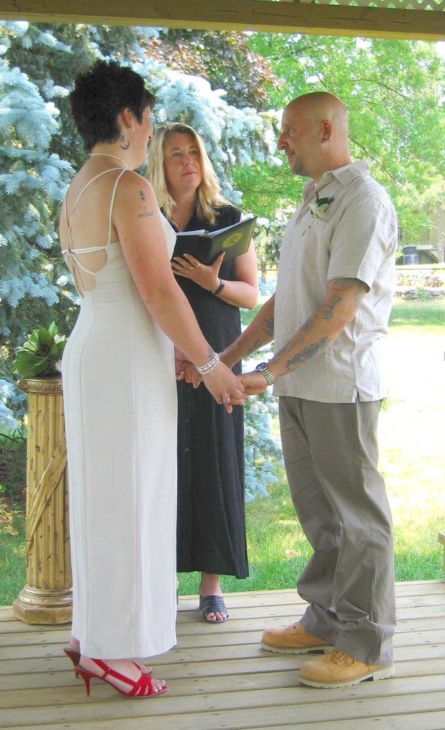 "We just wanted you to know that words cannot accurately discribe how very wonderful you made our special day.  It was more beautiful than we imagined. The ceremony reflected the love that we already share as a family...seperate lives now joined in love and harmony for all time.The children had so much fun...they still are talking about it four weeks later.You are an amazing woman and our wedding would not have been as loving or memorable were it not for your presents.Thankyou from the bottom of our hearts"